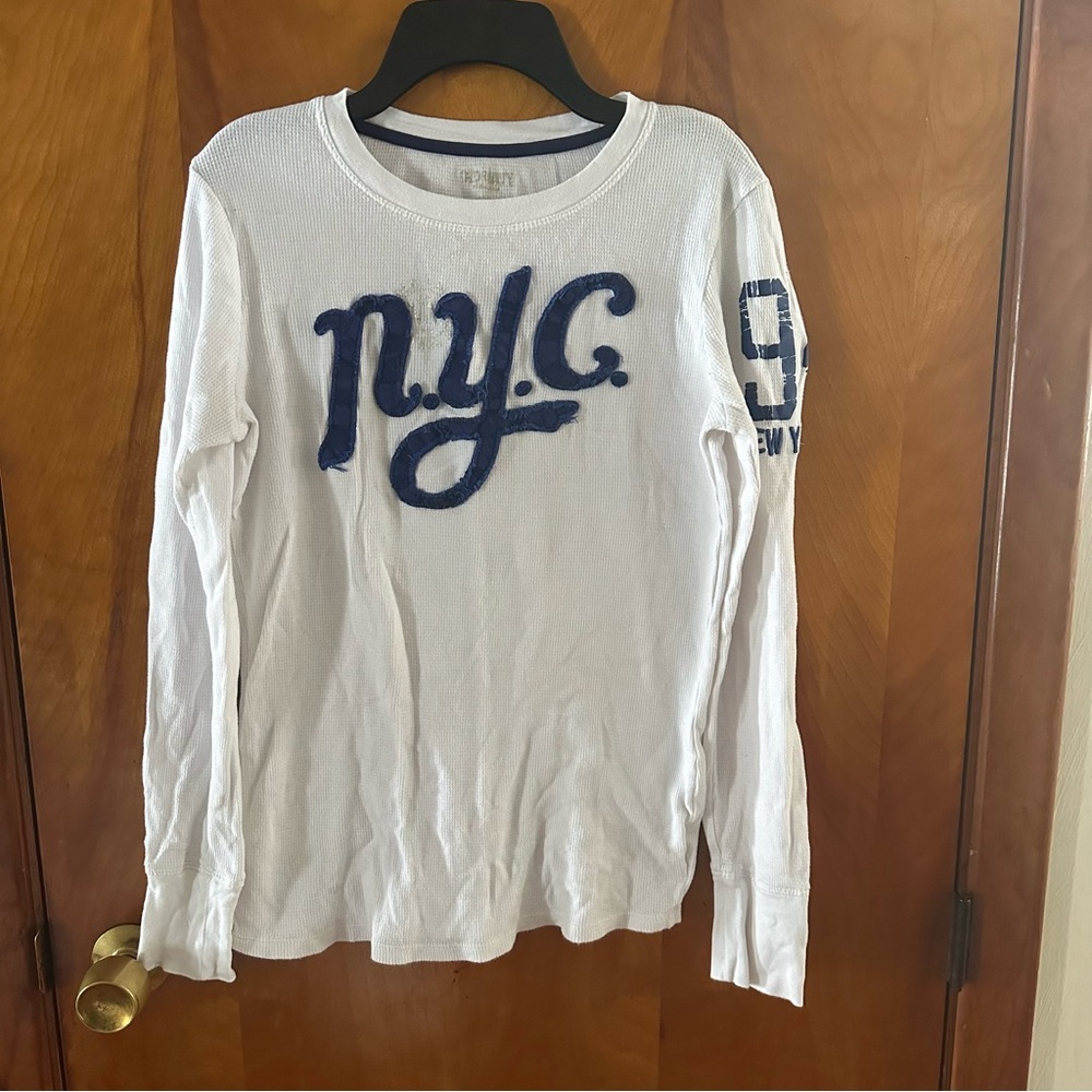 Old navy White and Blue waffle Long Sleeve Top